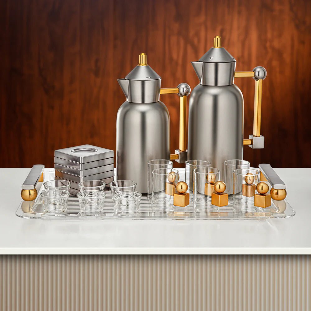 Almarjan Tea & Coffee Set 21 Pieces Matt Nickel with Matt Gold - Al Kabayel Discount CentreAlmarjan Tea & Coffee Set 21 Pieces Matt Nickel with Matt GoldTea/Coffee SetsALMARJANAl Kabayel Discount Centre