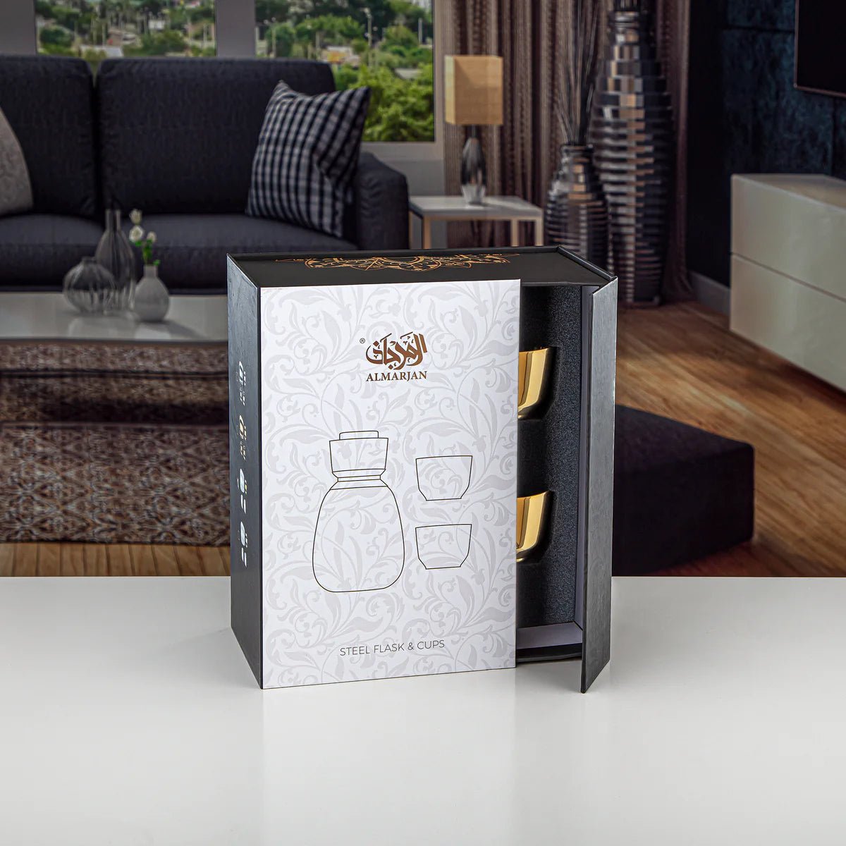 ALMARJAN Vaccum Flask 600ml with 2 Cups 90ml, Gold - K06QS02 - Al Kabayel Discount CentreALMARJAN Vaccum Flask 600ml with 2 Cups 90ml, Gold - K06QS02Tea SetsALMARJANAl Kabayel Discount Centre