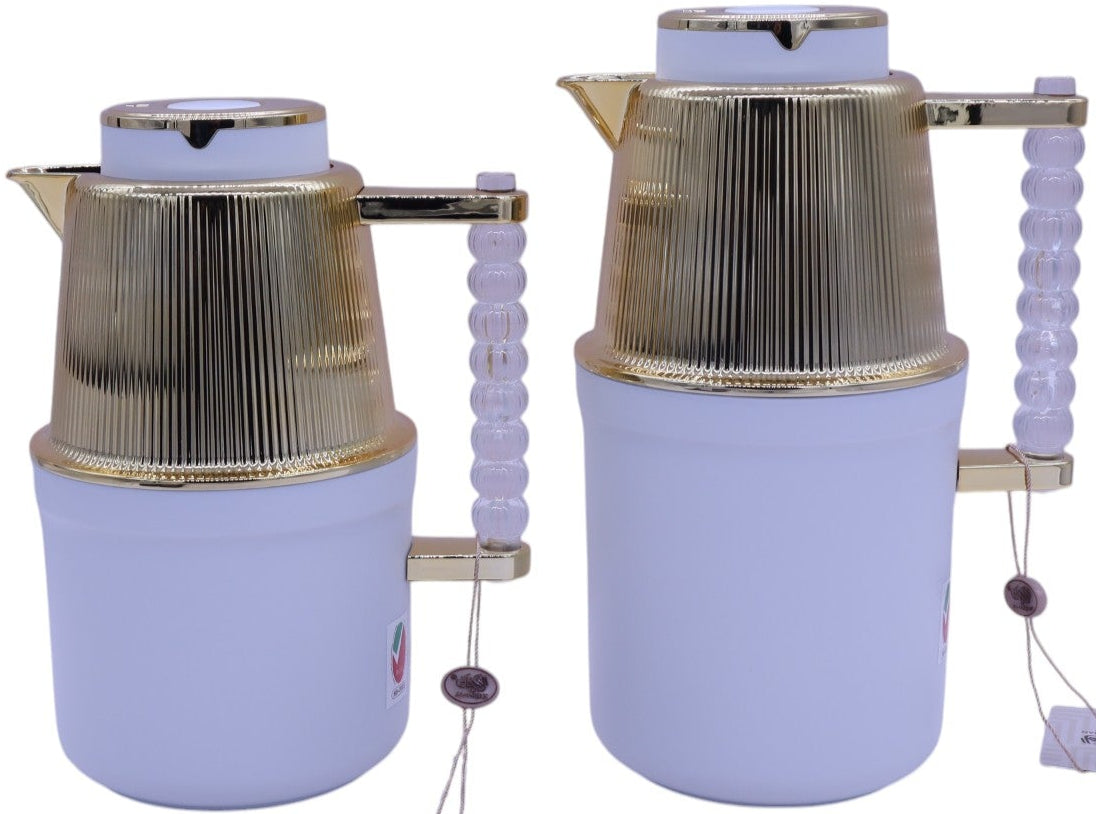 Almarjan Vacuum Flask 700Ml+1L White With Gold Plated - Al Kabayel Discount CentreAlmarjan Vacuum Flask 700Ml+1L White With Gold PlatedThermosALMARJANAl Kabayel Discount Centre