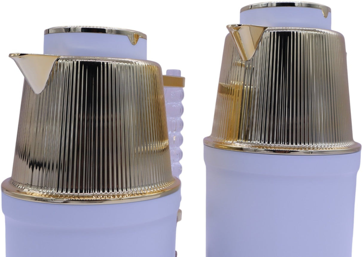 Almarjan Vacuum Flask 700Ml+1L White With Gold Plated - Al Kabayel Discount CentreAlmarjan Vacuum Flask 700Ml+1L White With Gold PlatedThermosALMARJANAl Kabayel Discount Centre