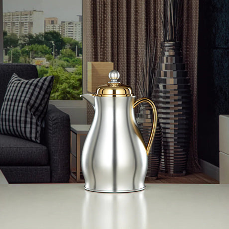Almarjan Vacuum Flask Metal Body with Glass Liner 0.5L Matt Silver & Gold (RPA - 050 - MSG) - Al Kabayel Discount CentreAlmarjan Vacuum Flask Metal Body with Glass Liner 0.5L Matt Silver & Gold (RPA - 050 - MSG)ThermosALMARJANAl Kabayel Discount Centre