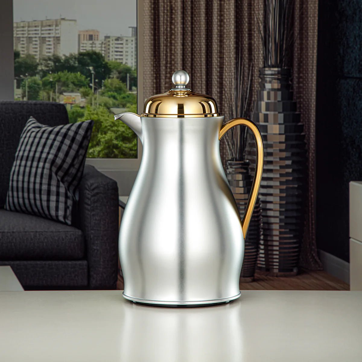 Almarjan Vacuum Flask Metal Body with Glass Liner 1L Matt Silver & Gold (RPA - 100 - MSG) - Al Kabayel Discount CentreAlmarjan Vacuum Flask Metal Body with Glass Liner 1L Matt Silver & Gold (RPA - 100 - MSG)ThermosALMARJANAl Kabayel Discount Centre