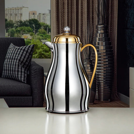 Almarjan Vacuum Flask Metal Body with Glass Liner 1L Silver & Gold (RPA - 100 - SG) - Al Kabayel Discount CentreAlmarjan Vacuum Flask Metal Body with Glass Liner 1L Silver & Gold (RPA - 100 - SG)ThermosALMARJANAl Kabayel Discount Centre