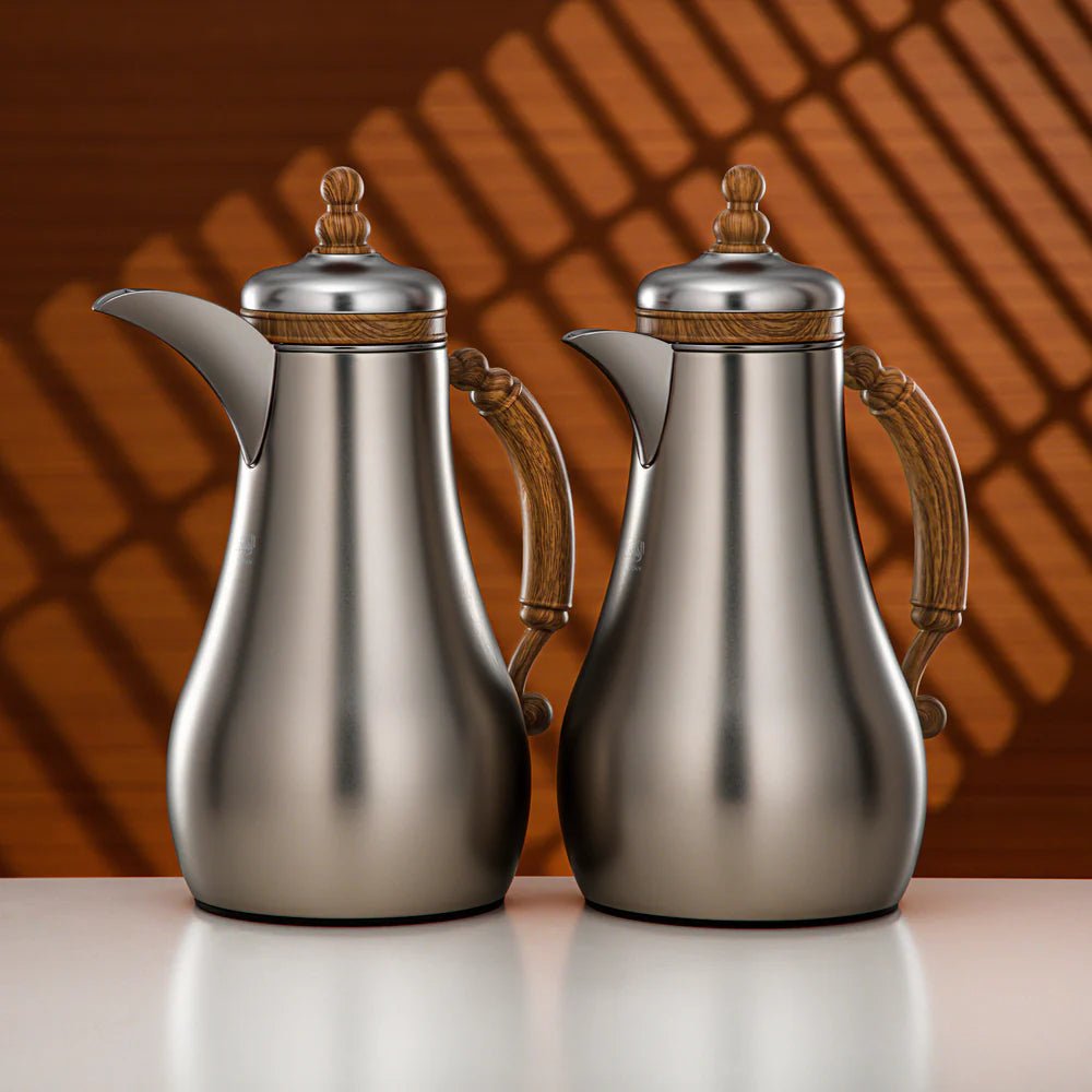 Almarjan Vacuum Flask Set 1L + 1L Matt Nickel & Light Wood - Al Kabayel Discount CentreAlmarjan Vacuum Flask Set 1L + 1L Matt Nickel & Light WoodThermosALMARJANAl Kabayel Discount Centre