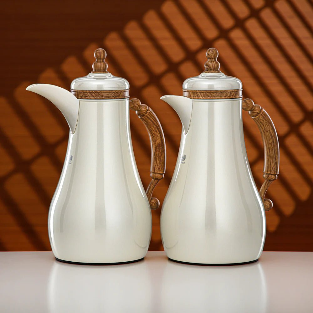 Almarjan Vacuum Flask Set 1L + 1L Pearl White & Light Wood - Al Kabayel Discount CentreAlmarjan Vacuum Flask Set 1L + 1L Pearl White & Light WoodThermosALMARJANAl Kabayel Discount Centre