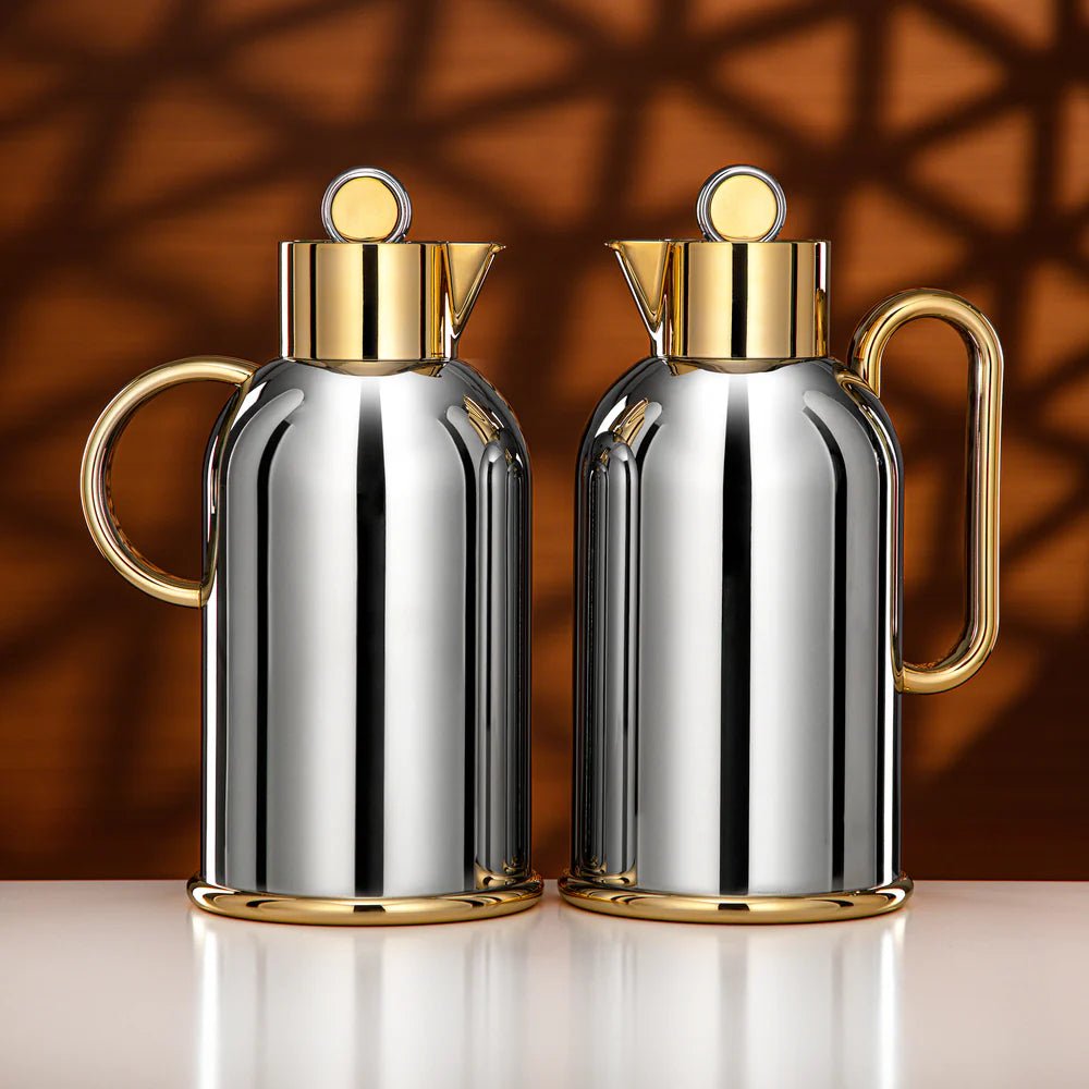 Almarjan Vacuum Flask Set 1L + 1L Silver & Gold - Al Kabayel Discount CentreAlmarjan Vacuum Flask Set 1L + 1L Silver & GoldThermosALMARJANAl Kabayel Discount Centre