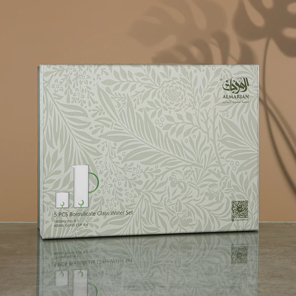 Almarjan Water Set 5 Pieces, Borosilicate Glass, Clear & Green (GLS0010178) - Moonrise Collection - Al Kabayel Discount CentreAlmarjan Water Set 5 Pieces, Borosilicate Glass, Clear & Green (GLS0010178) - Moonrise CollectionDrinkware SetsALMARJANAl Kabayel Discount Centre