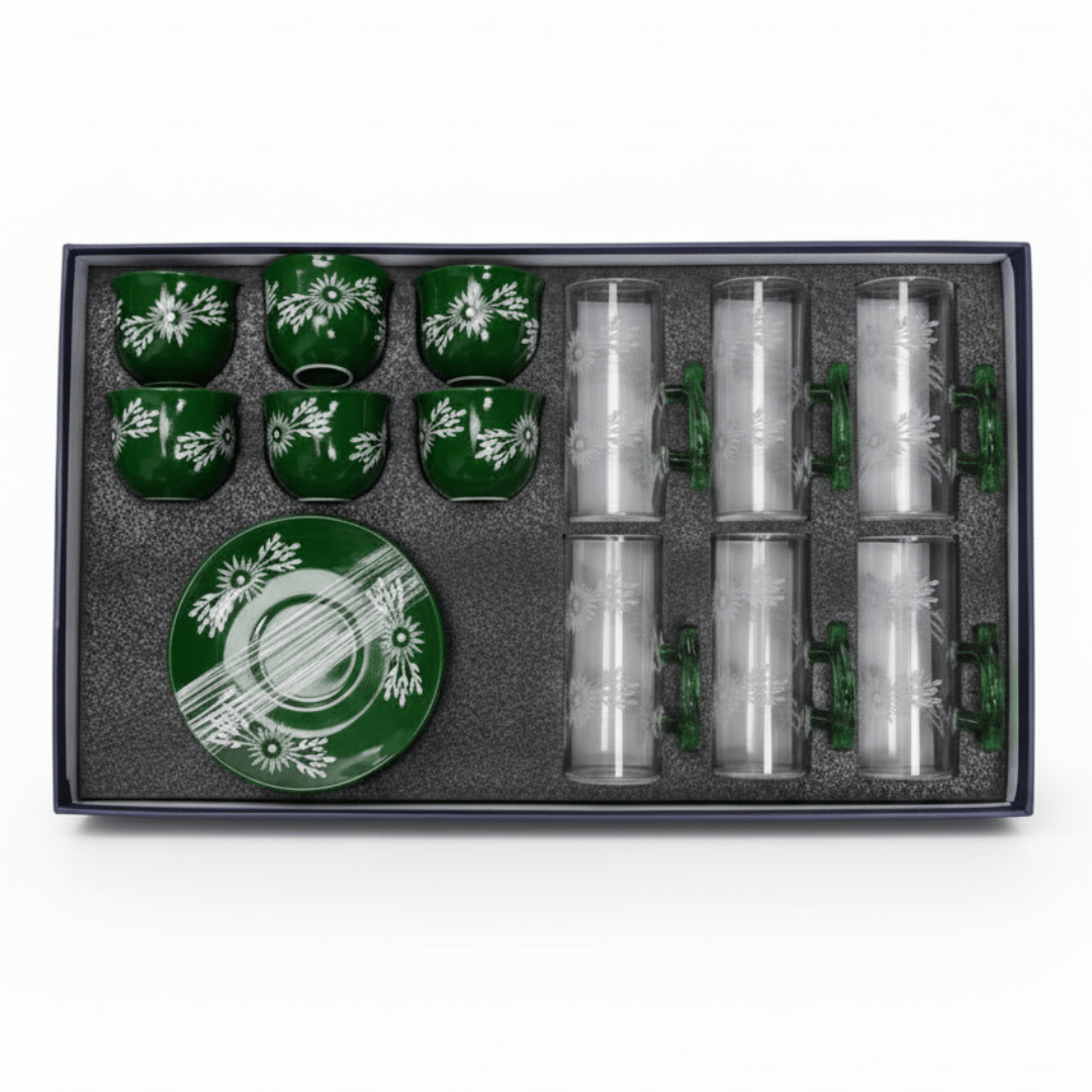 Ameco Ceramic18-Piece Tea & Coffee Set – Green Floral Edition 80ml,120ml - Al Kabayel Discount CentreAmeco Ceramic18-Piece Tea & Coffee Set – Green Floral Edition 80ml,120mlTea SetsAMECOAl Kabayel Discount Centre