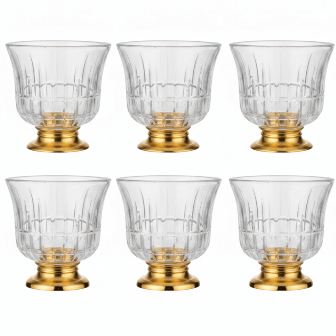 Ameco Crystal Cawa Cup Set of 6 | Gold Footed Base | 80ml| Premium Arabic Coffee Glasses - Al Kabayel Discount CentreAmeco Crystal Cawa Cup Set of 6 | Gold Footed Base | 80ml| Premium Arabic Coffee GlassesTea CupsAMECOAl Kabayel Discount Centre