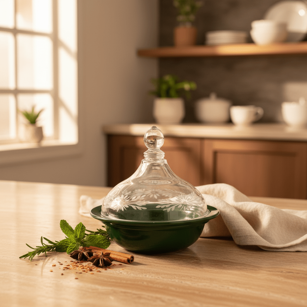 Ameco Green Ceramic Decorative Tajine Dish with Acrylic Lid – Moroccan Style Mini Tajine for Serving Snacks, Sauces and Appetizers – 14 × 12 cm - Al Kabayel Discount CentreAmeco Green Ceramic Decorative Tajine Dish with Acrylic Lid – Moroccan Style Mini Tajine for Serving Snacks, Sauces and Appetizers – 14 × 12 cmBowlsAmecoAl Kabayel Discount Centre