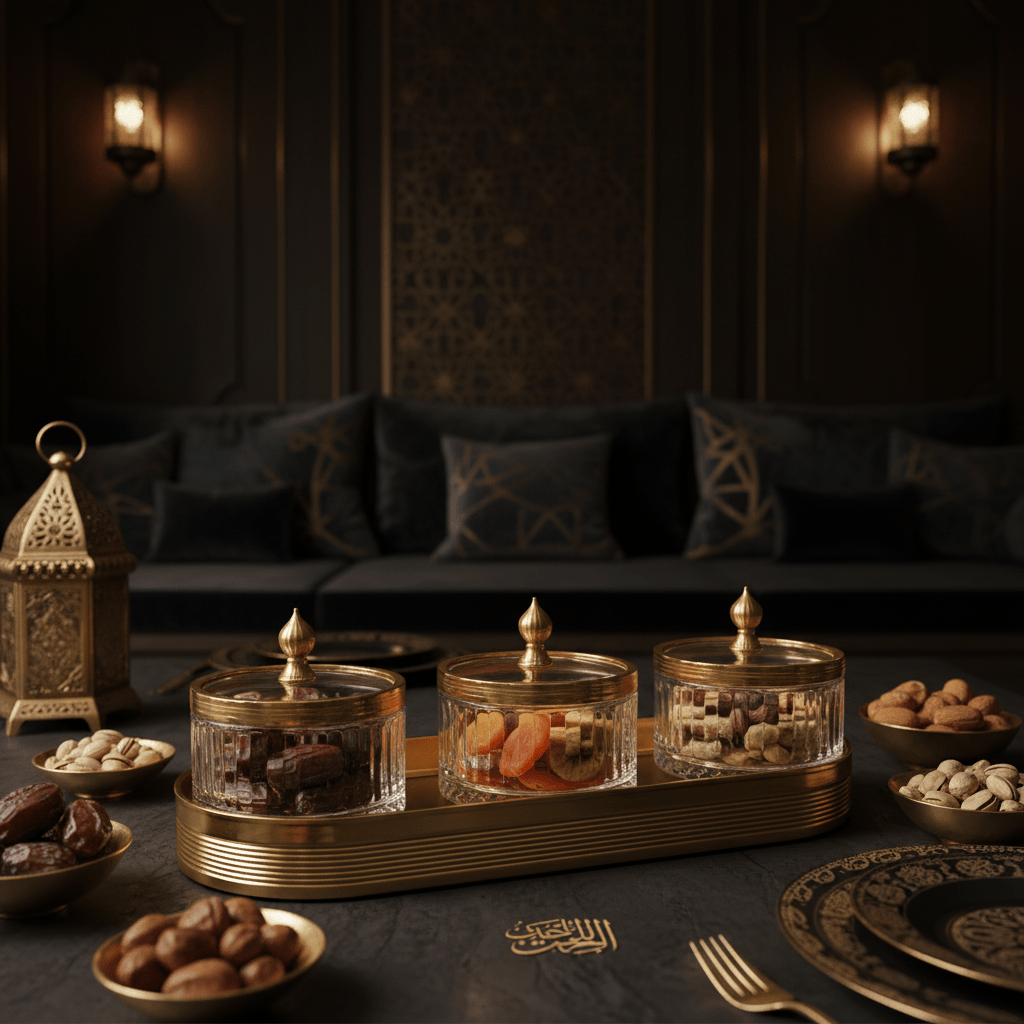 Ameco Luxury 3 - Piece Clear Glass Canister Set with Gold Lids & Serving Tray | 6.5*3cm 35*15cm - Al Kabayel Discount CentreAmeco Luxury 3 - Piece Clear Glass Canister Set with Gold Lids & Serving Tray | 6.5*3cm 35*15cmJars & Food SaversAMECOAl Kabayel Discount Centre