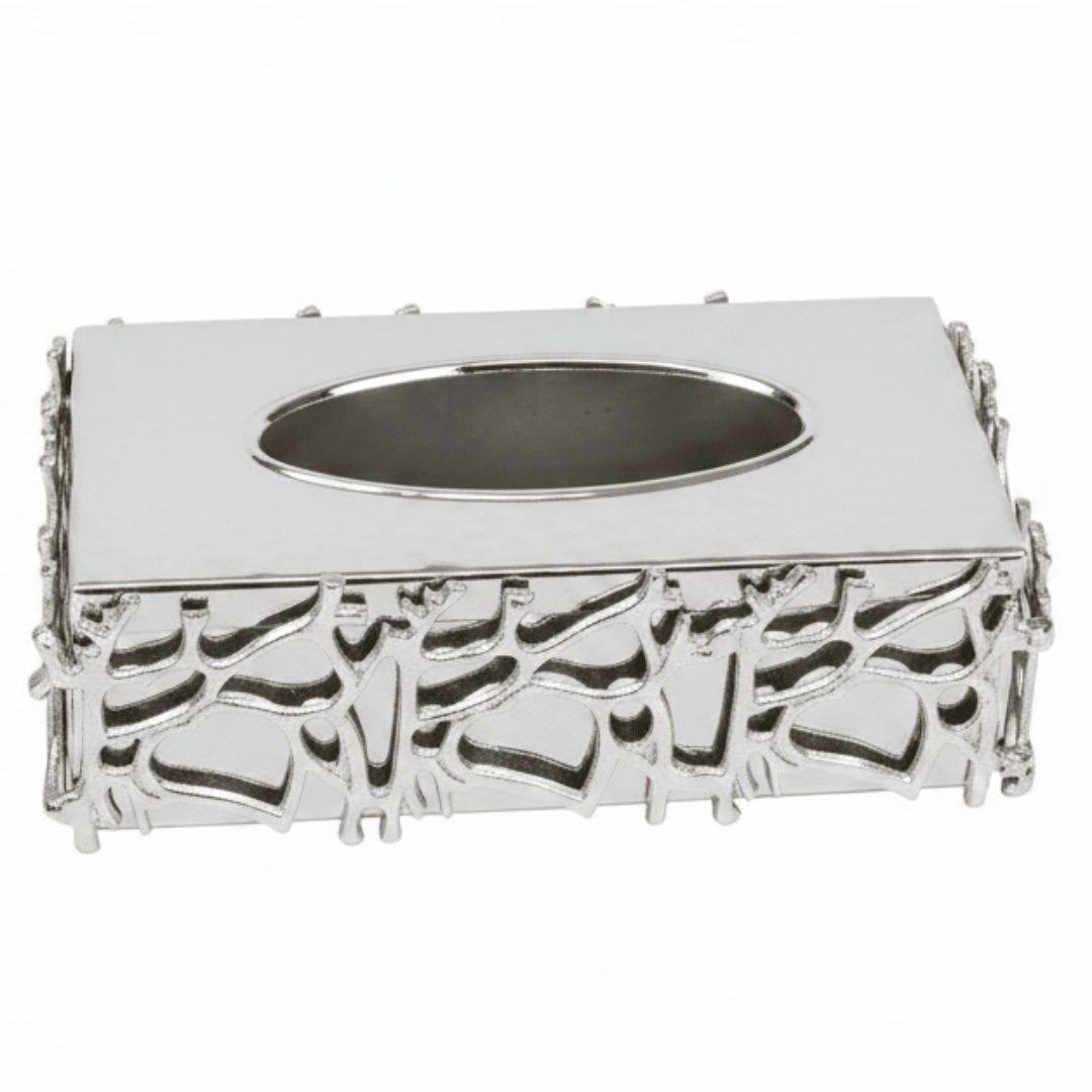 Ameco Luxury Silver Metal Tissue Box Holder with Elegant Modern Decorative Design for Home Office Majlis and Hotel Table Décor 25×13 cm - Al Kabayel Discount CentreAmeco Luxury Silver Metal Tissue Box Holder with Elegant Modern Decorative Design for Home Office Majlis and Hotel Table Décor 25×13 cmNapkin Holders & Tissue BoxAMECOAl Kabayel Discount Centre