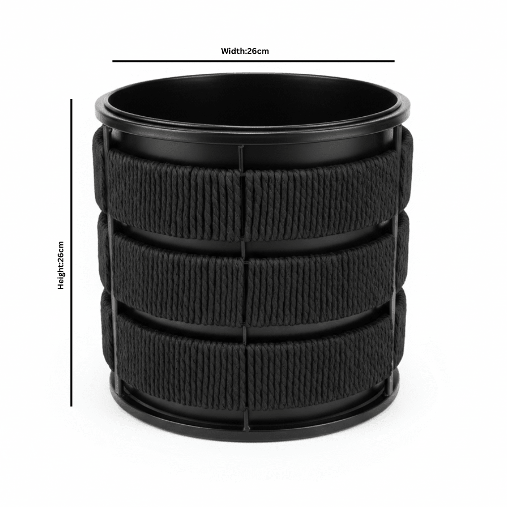 Amin Black Metal Planter Pot with Woven Rope Texture - 26×26cm / 24×24cm - Al Kabayel Discount CentreAmin Black Metal Planter Pot with Woven Rope Texture - 26×26cm / 24×24cmFlower VaseAMINAl Kabayel Discount Centre