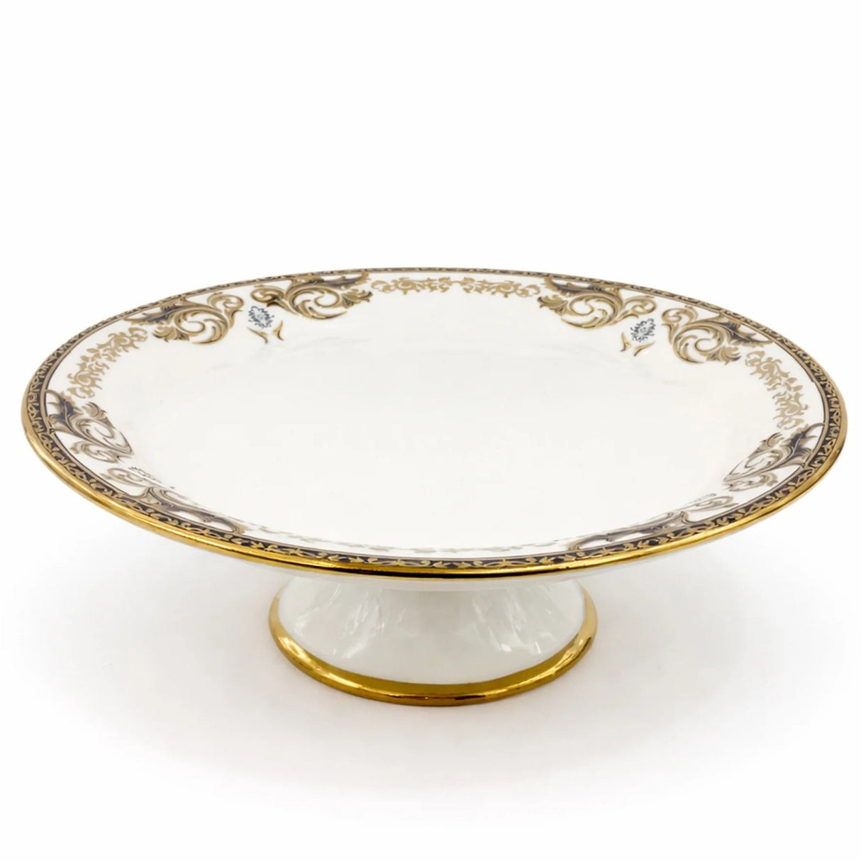 Angela AB - 151 Ceramic Round Pedestal Bowl with Stand – 30 cm – White with Gold Detailing - Al Kabayel Discount CentreAngela AB - 151 Ceramic Round Pedestal Bowl with Stand – 30 cm – White with Gold DetailingServing TraysANGELAAl Kabayel Discount Centre