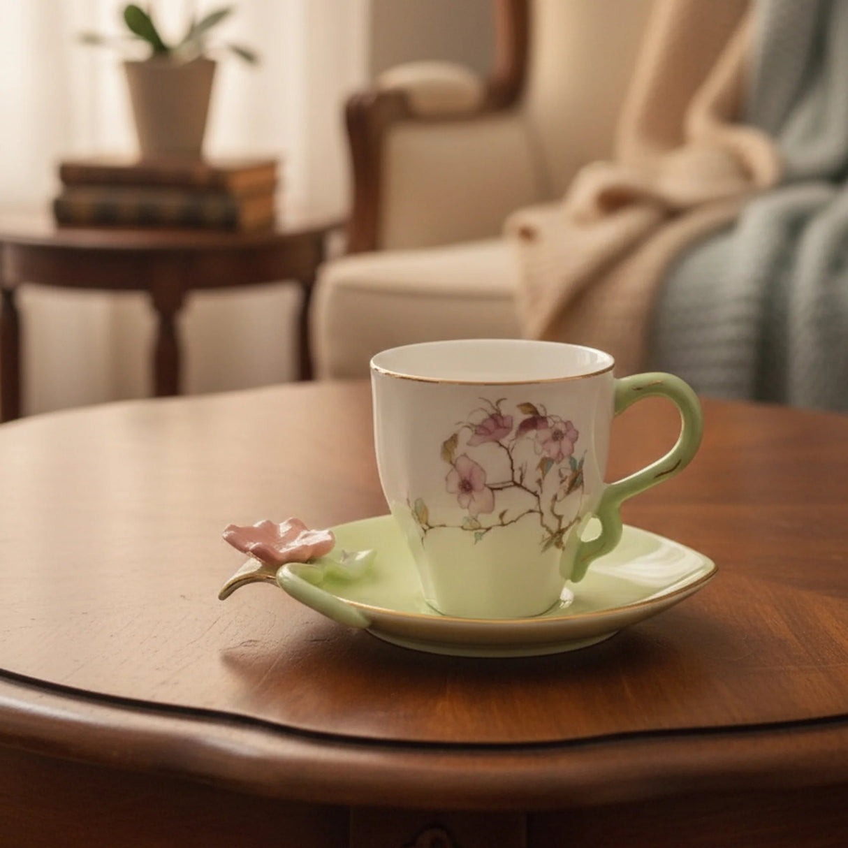 Angela BRD-435 Turkish Coffee Cup with Saucer Set – 12 Pieces – Mint Green Floral Design with Gold Rim - Al Kabayel Discount CentreAngela BRD-435 Turkish Coffee Cup with Saucer Set – 12 Pieces – Mint Green Floral Design with Gold RimTea SetsANGELAAl Kabayel Discount Centre