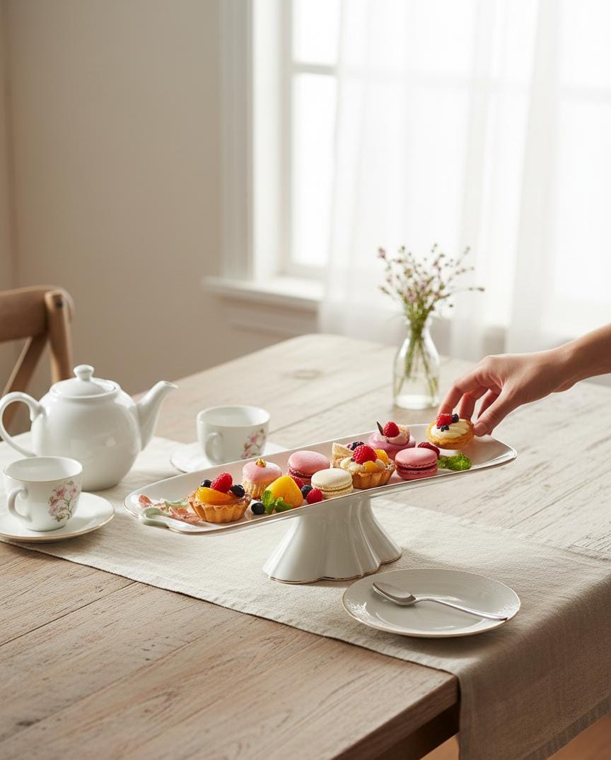 Angela Floral Grace Footed Ceramic Serving Tray – White (40×15×10 cm) - Al Kabayel Discount CentreAngela Floral Grace Footed Ceramic Serving Tray – White (40×15×10 cm)Serving TraysANGELAAl Kabayel Discount Centre