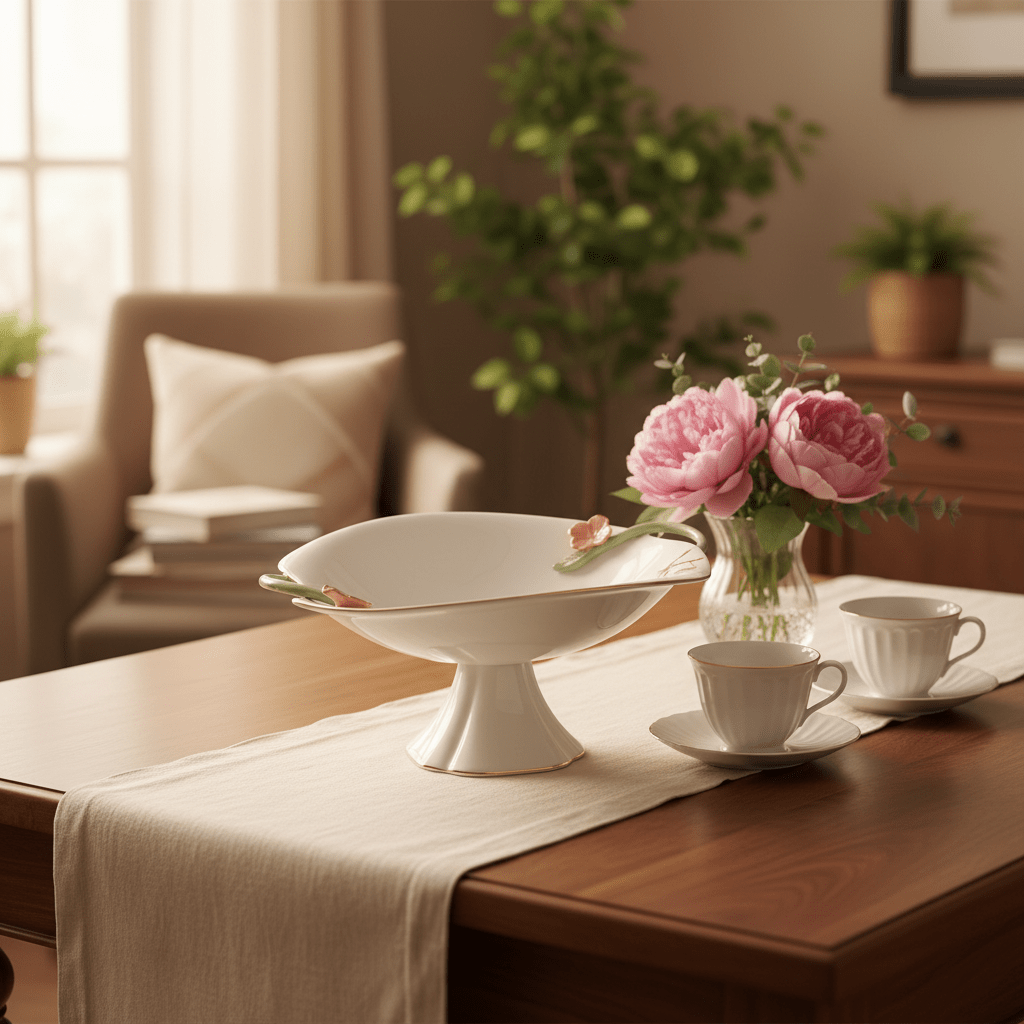 Angela Floral Grand Footed Ceramic Fruit Serving Bowl – White (29×18 cm) - Al Kabayel Discount CentreAngela Floral Grand Footed Ceramic Fruit Serving Bowl – White (29×18 cm)Serving TraysANGELAAl Kabayel Discount Centre