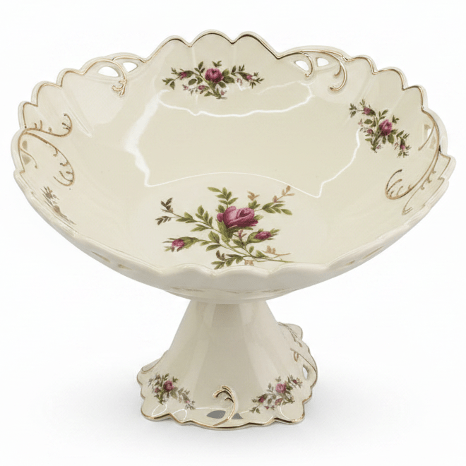 Angela Premium Round Footed Cream Ceramic Fruit Serving Bowl with Floral Design 30×20 cm Centerpiece Bowl - Al Kabayel Discount CentreAngela Premium Round Footed Cream Ceramic Fruit Serving Bowl with Floral Design 30×20 cm Centerpiece BowlBowlsANGELAAl Kabayel Discount Centre