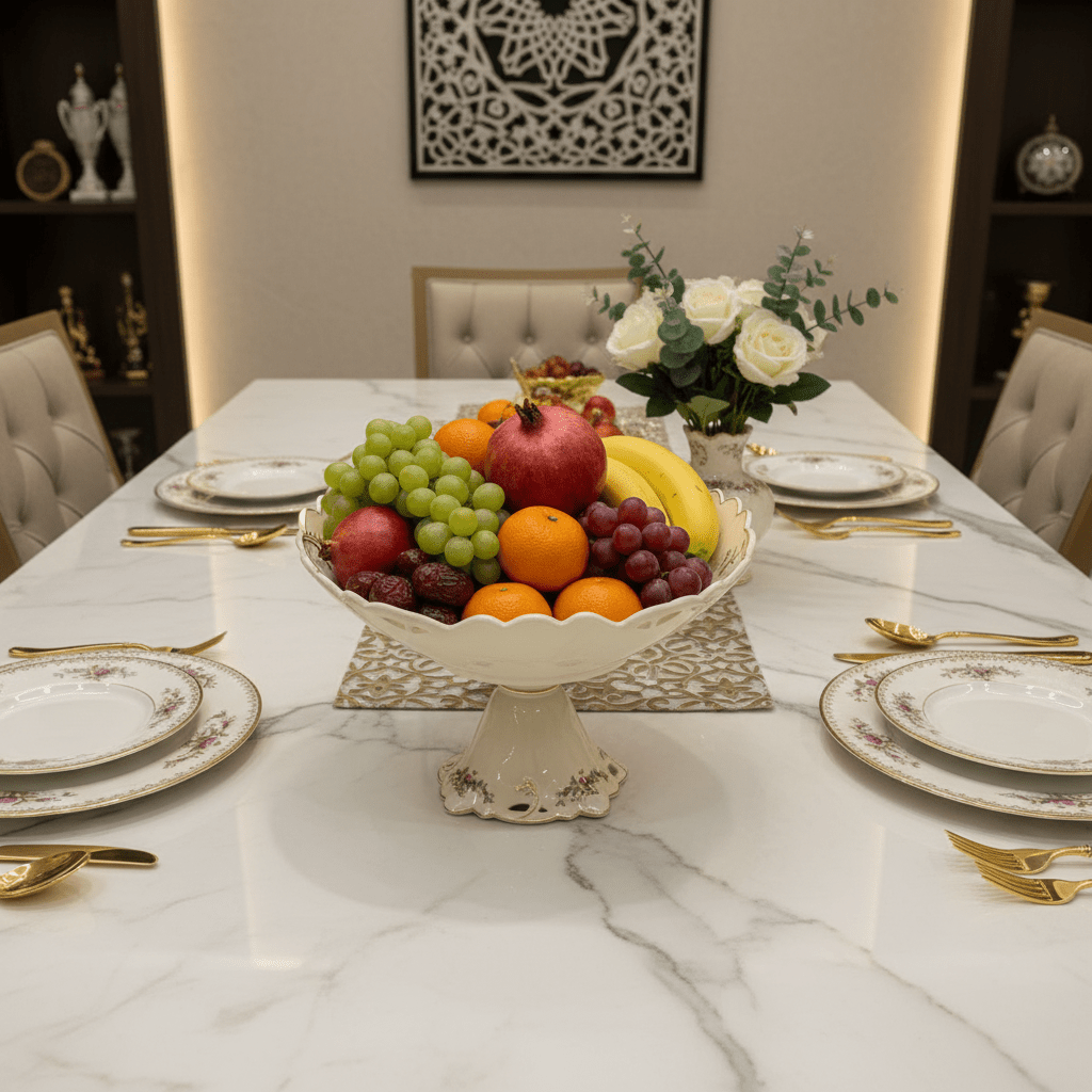 Angela Premium Round Footed Cream Ceramic Fruit Serving Bowl with Floral Design 30×20 cm Centerpiece Bowl - Al Kabayel Discount CentreAngela Premium Round Footed Cream Ceramic Fruit Serving Bowl with Floral Design 30×20 cm Centerpiece BowlBowlsANGELAAl Kabayel Discount Centre