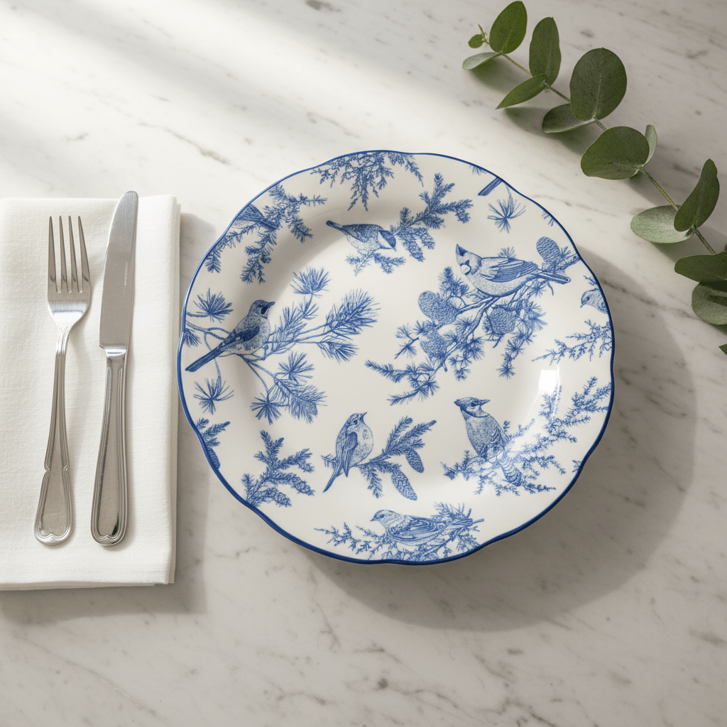 Angela White Ceramic Round Dinner Plate with Blue Tree & Bird Design - 26 cm - Al Kabayel Discount CentreAngela White Ceramic Round Dinner Plate with Blue Tree & Bird Design - 26 cmPlatesANGELAAl Kabayel Discount Centre