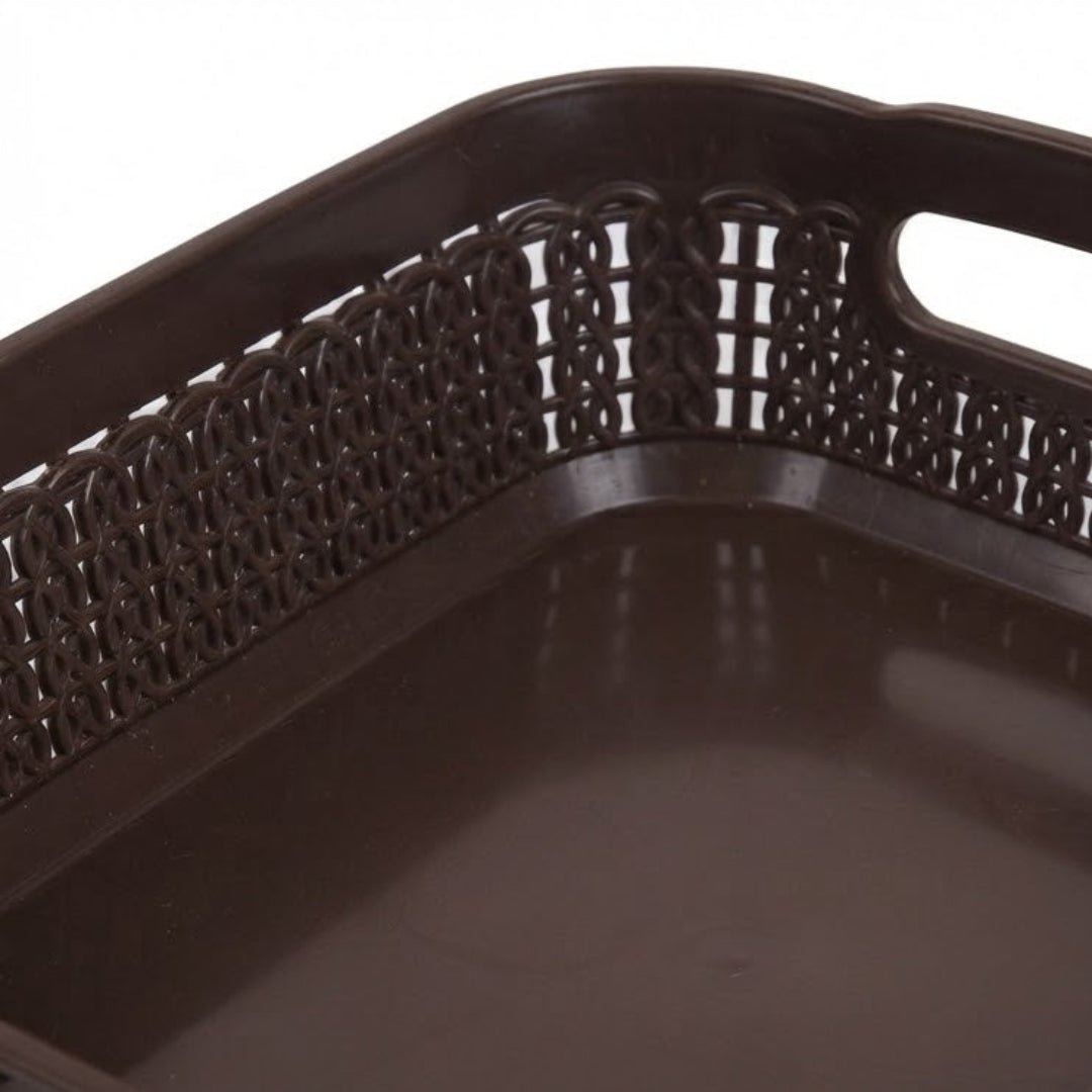 Apex Plastic Net Basket Rattan-Style Weave with Handles 20×14 cm - Brown / Light Green / Dusty Blue - Al Kabayel Discount CentreApex Plastic Net Basket Rattan-Style Weave with Handles 20×14 cm - Brown / Light Green / Dusty BlueOrganizers & AccessoriesAPEXAl Kabayel Discount Centre