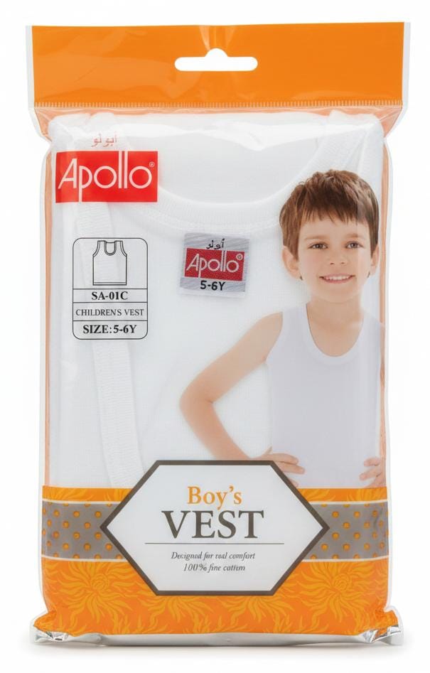 Apollo Boys Pure Cotton Sleeveless Vest, Lightweight & Comfortable, White Color, Boys Innerwear, 5–6 Years - Al Kabayel Discount CentreApollo Boys Pure Cotton Sleeveless Vest, Lightweight & Comfortable, White Color, Boys Innerwear, 5–6 YearsBoys's/Kid's UnderwearsAPOLLOAl Kabayel Discount Centre
