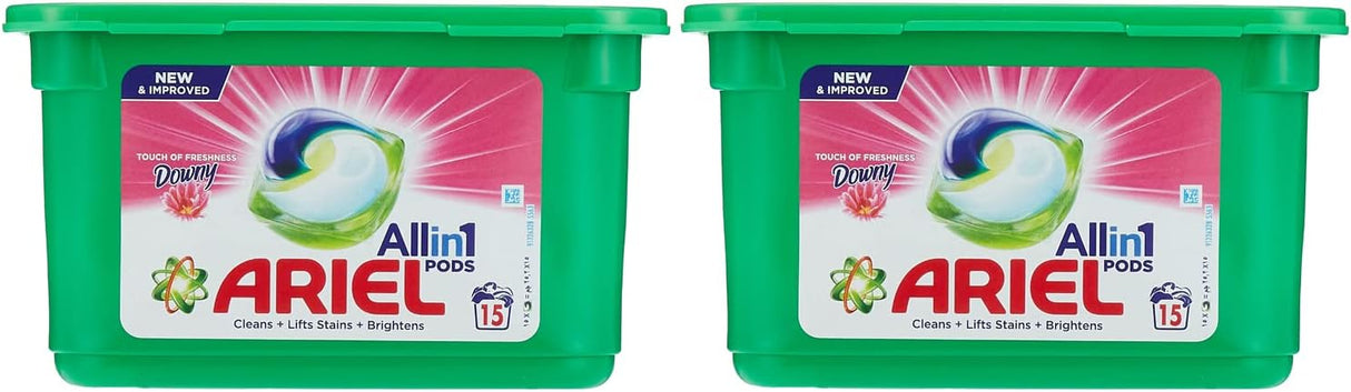 Ariel 3In1 Pods With A Touch Of Downy Freshness, Ariel Liquid Detergent Capsules, Powerful Stain Remover Detergent, Pack Of 2 X 15 Pods - Al Kabayel Discount CentreAriel 3In1 Pods With A Touch Of Downy Freshness, Ariel Liquid Detergent Capsules, Powerful Stain Remover Detergent, Pack Of 2 X 15 PodsHome SuppliesARIELAl Kabayel Discount Centre