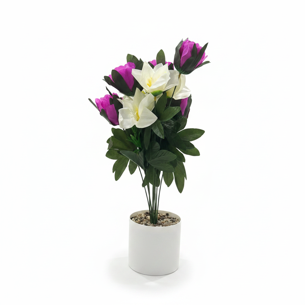 Artificial Flower Plant Purple with White Plastic Pot - 45cm