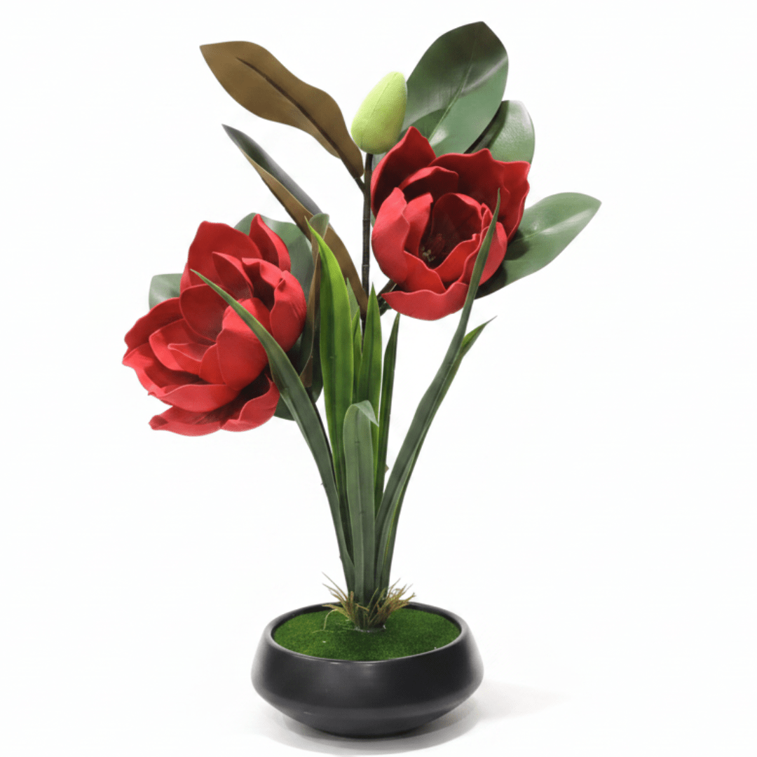 Artificial Flower Plant with Black Ceramic Pot - 40×14cm - Yellow / Red / White / Pink - Al Kabayel Discount CentreArtificial Flower Plant with Black Ceramic Pot - 40×14cm - Yellow / Red / White / PinkArtificial FloraAKDCAl Kabayel Discount Centre