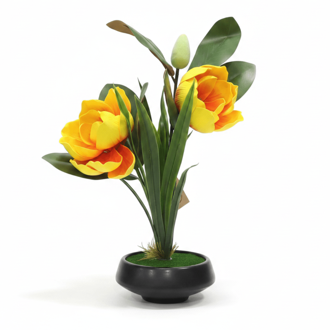 Artificial Flower Plant with Black Ceramic Pot - 40×14cm - Yellow / Red / White / Pink - Al Kabayel Discount CentreArtificial Flower Plant with Black Ceramic Pot - 40×14cm - Yellow / Red / White / PinkArtificial FloraAKDCAl Kabayel Discount Centre