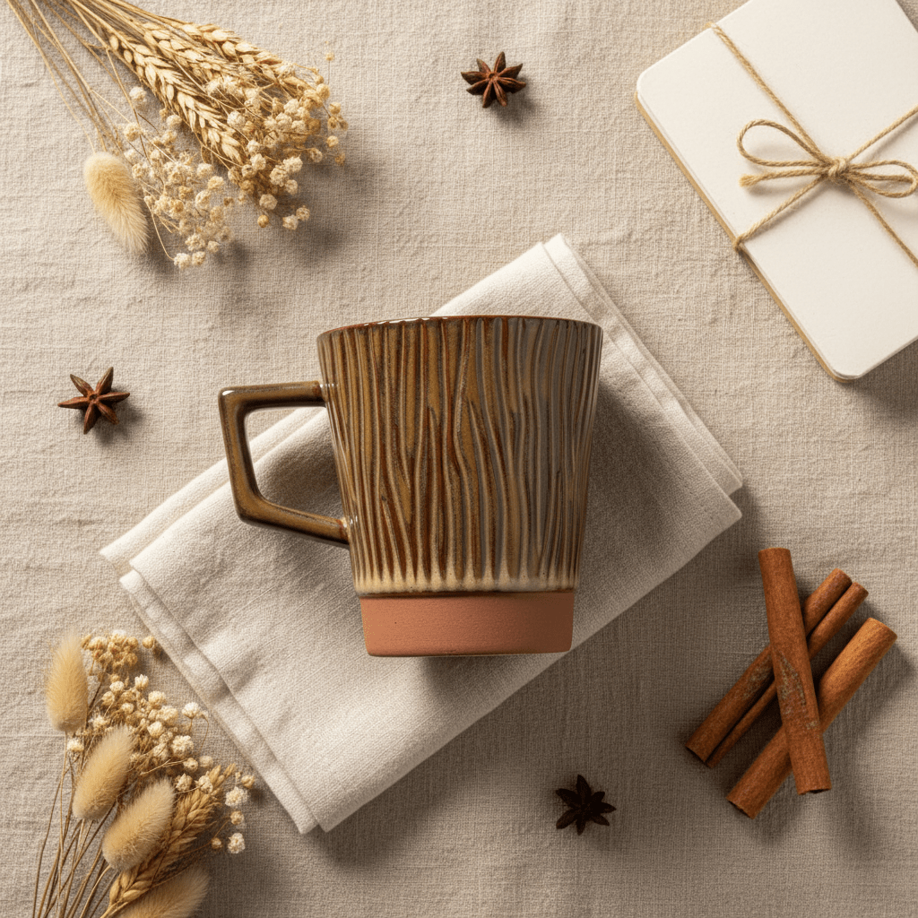 Artisan Ridged Ceramic Mug — Glossy Brown | 300ml - Al Kabayel Discount CentreArtisan Ridged Ceramic Mug — Glossy Brown | 300mlMugsAKDCAl Kabayel Discount Centre