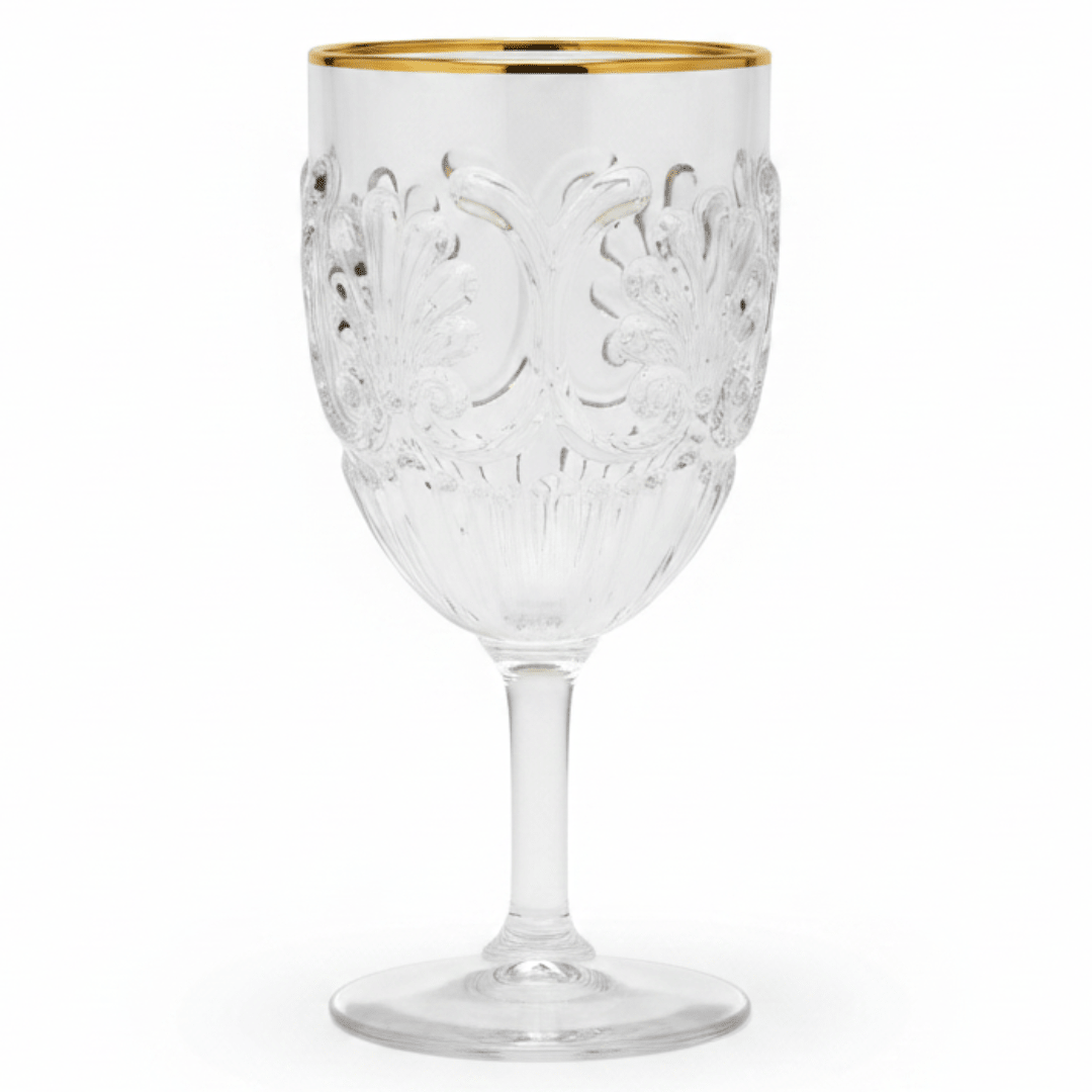 Arya Acrylic Stem Glass with Gold Rim | 250ml | Baroque Floral Design | Set of 6 - Al Kabayel Discount CentreArya Acrylic Stem Glass with Gold Rim | 250ml | Baroque Floral Design | Set of 6TumblersAKDCAl Kabayel Discount Centre
