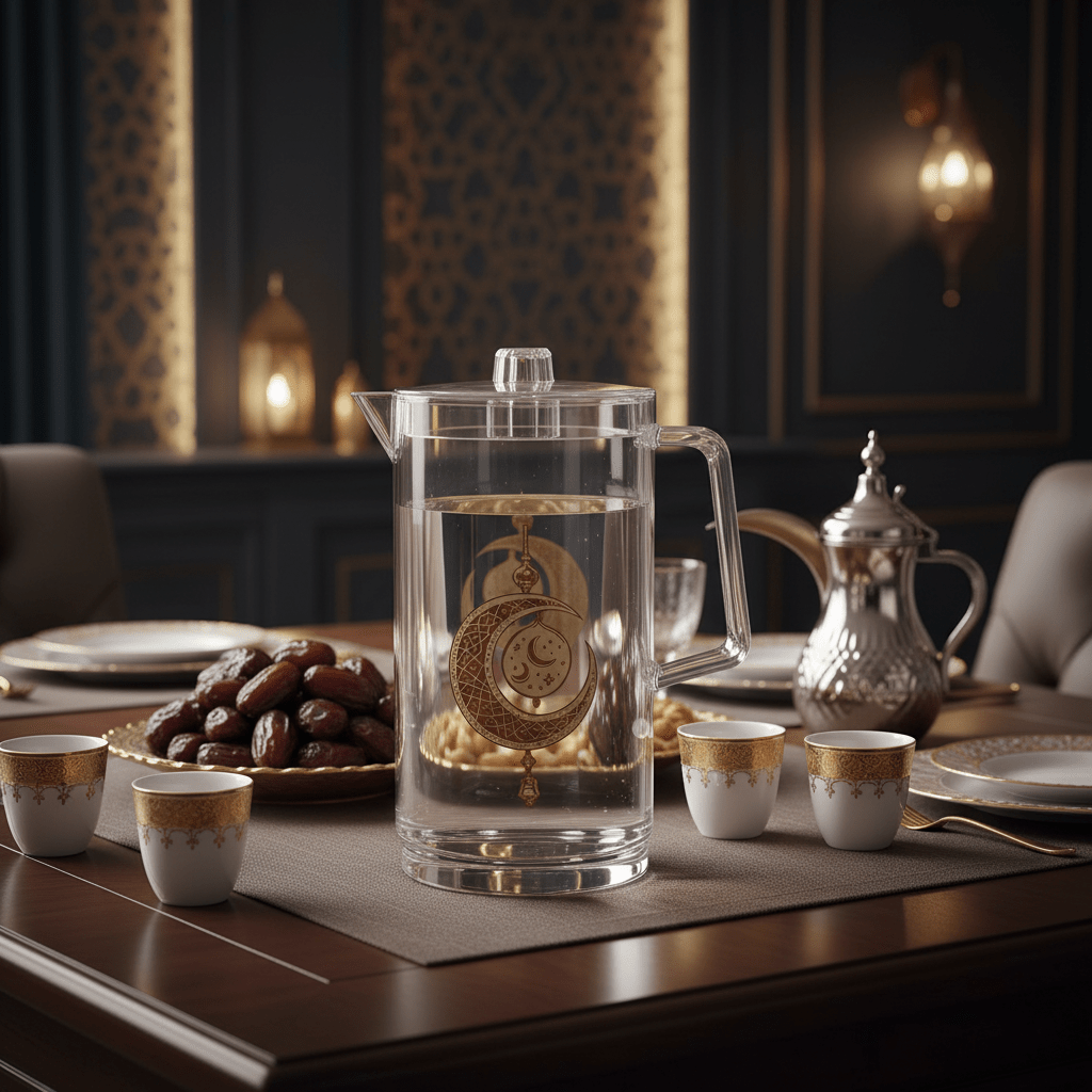 Aurora Luxe Clear Acrylic Water & Juice Jug with Metallic Gold Decorative Print – 2 Litre Capacity - Al Kabayel Discount CentreAurora Luxe Clear Acrylic Water & Juice Jug with Metallic Gold Decorative Print – 2 Litre CapacityJugsAKDCAl Kabayel Discount Centre