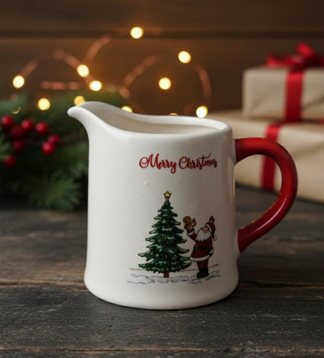 AKDC White & Red Ceramic Christmas Teapot 600 ml – Merry Christmas Themed Holiday Teapot