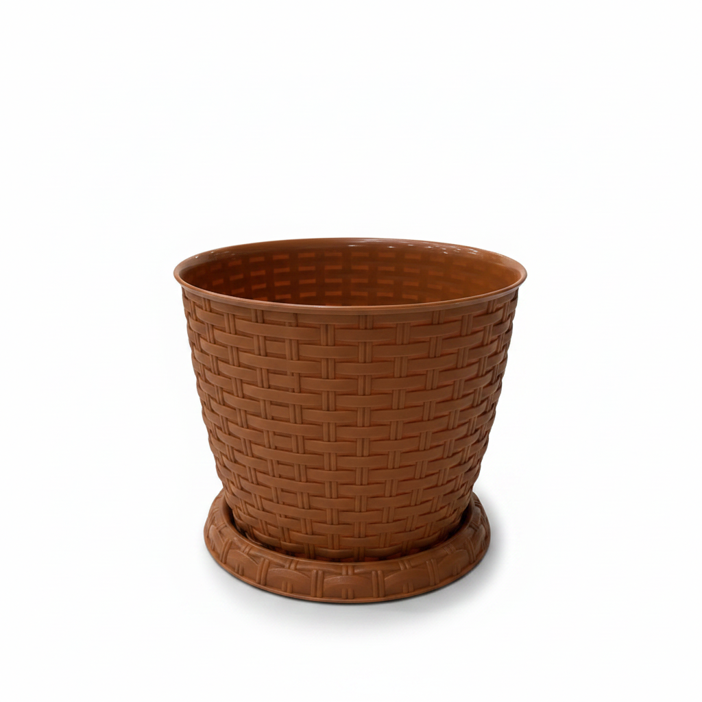 Brown Plastic Rattan Flower Pot - 17×20cm