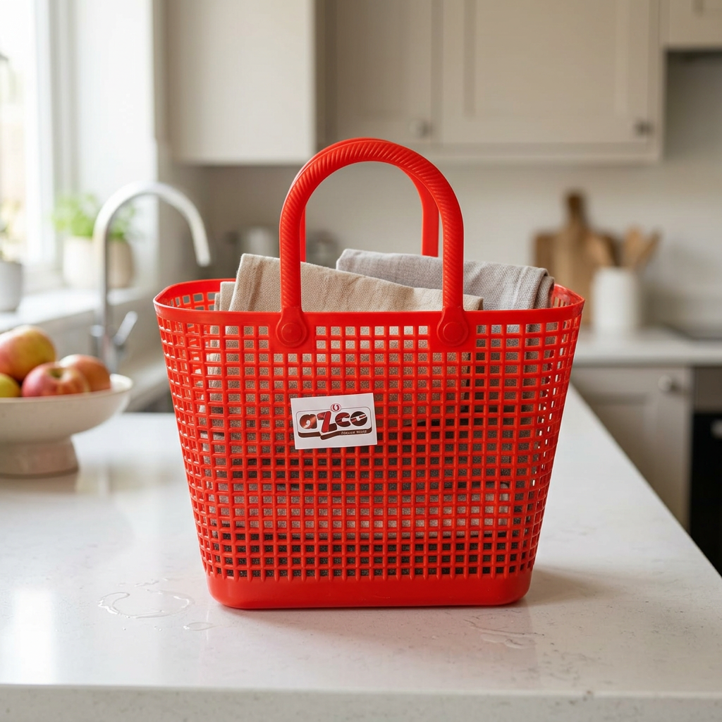 Azco Plastic Shopping Basket with Handles Red – 33×17cm