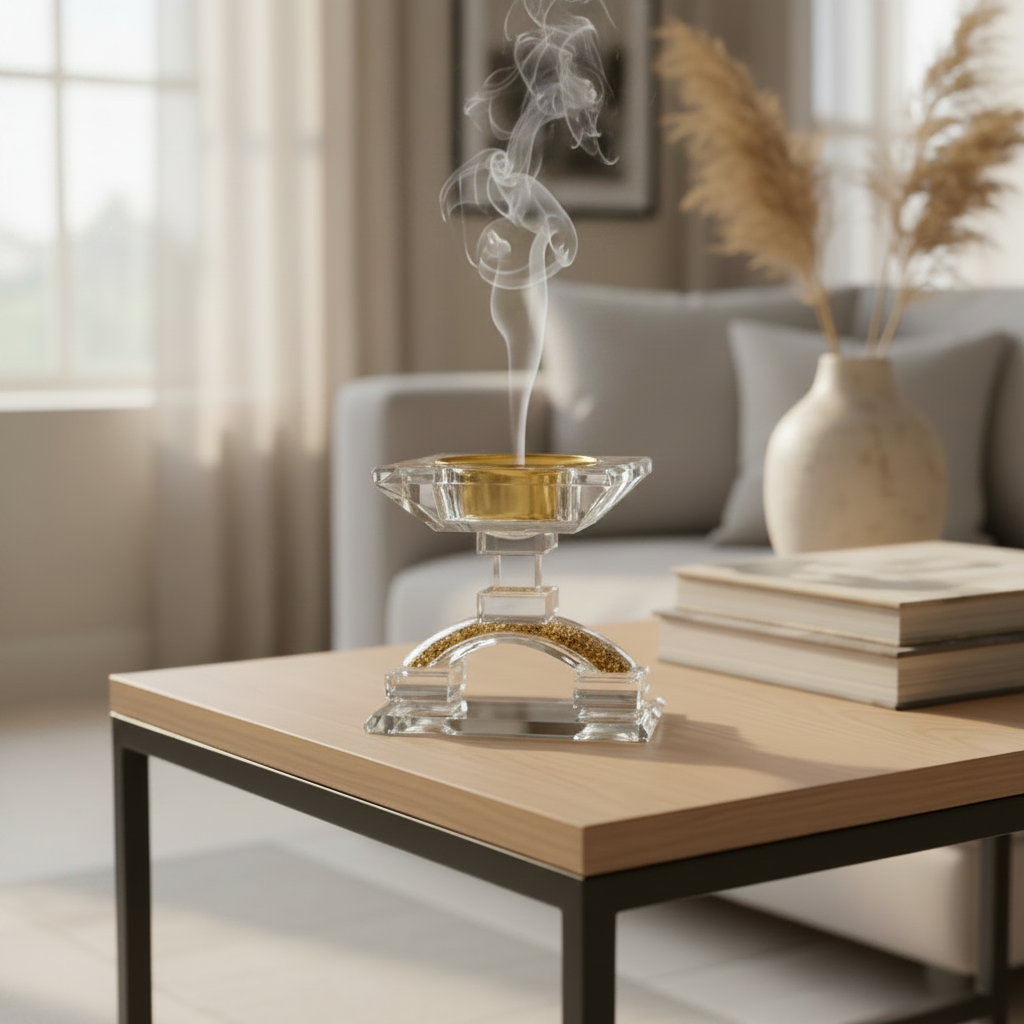 Clear Glass Incense Burner with Gold Detail - 13×13cm