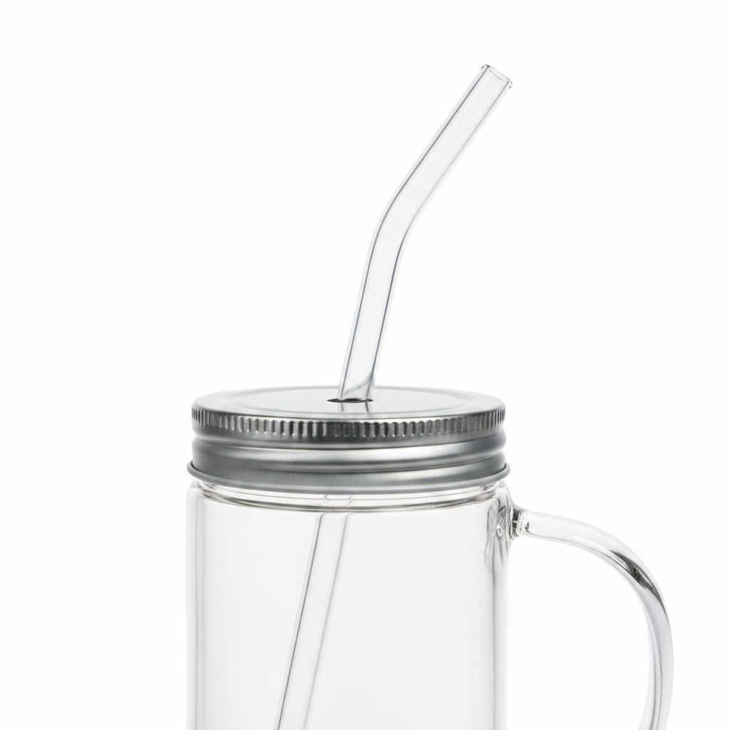 Iman Clear Juice Glass with Straw and Silver Lid - 350 ml