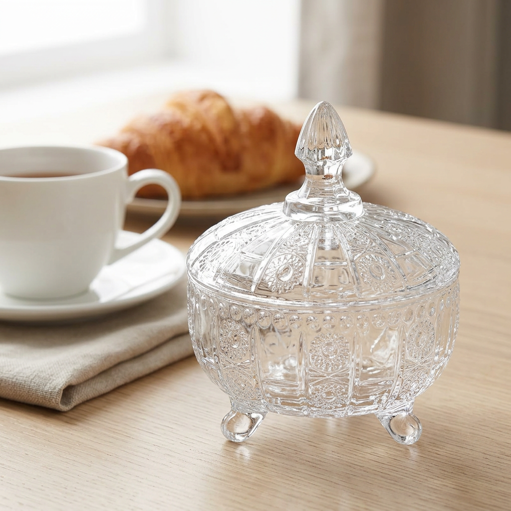 Glass Sugar Pot with Decorative Lid – 8×5cm