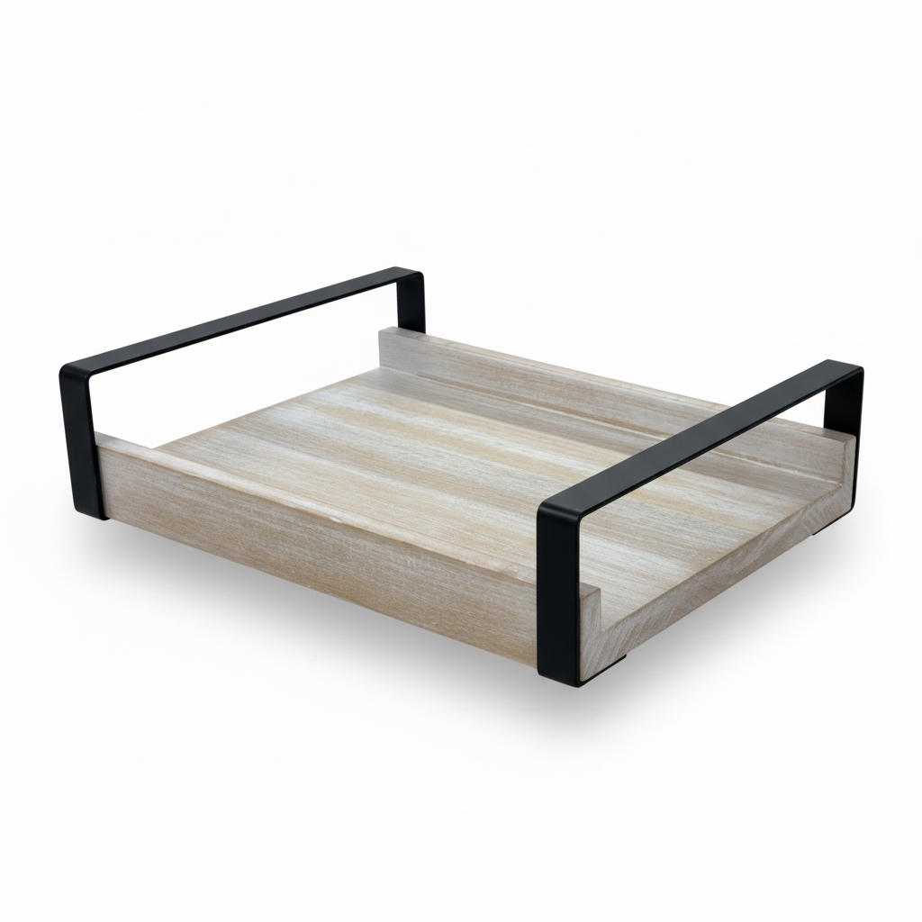 Luhpar Wooden Serving Tray with Black Metal Handles - 33×20cm