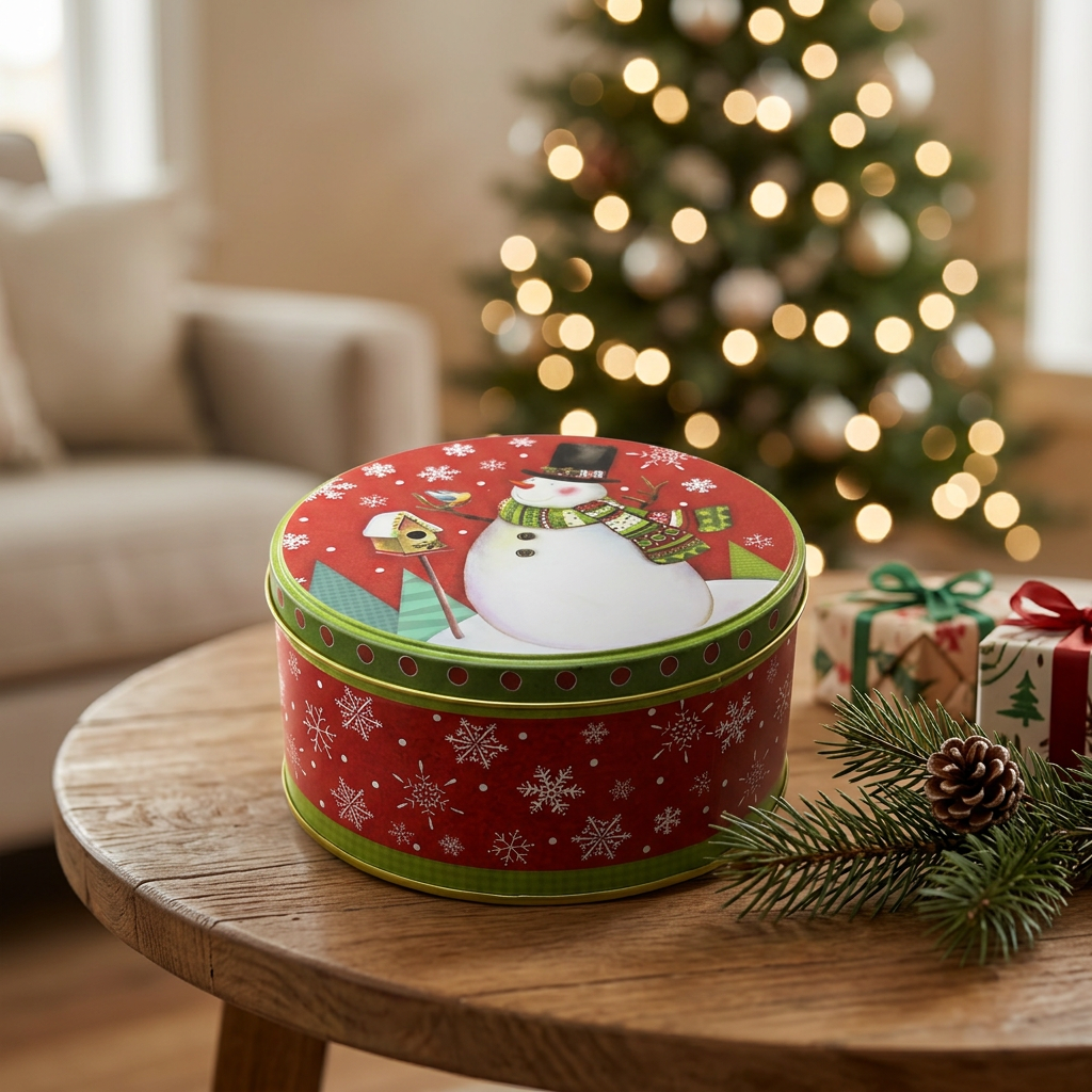Metal Round Christmas Candy Box - 13cm