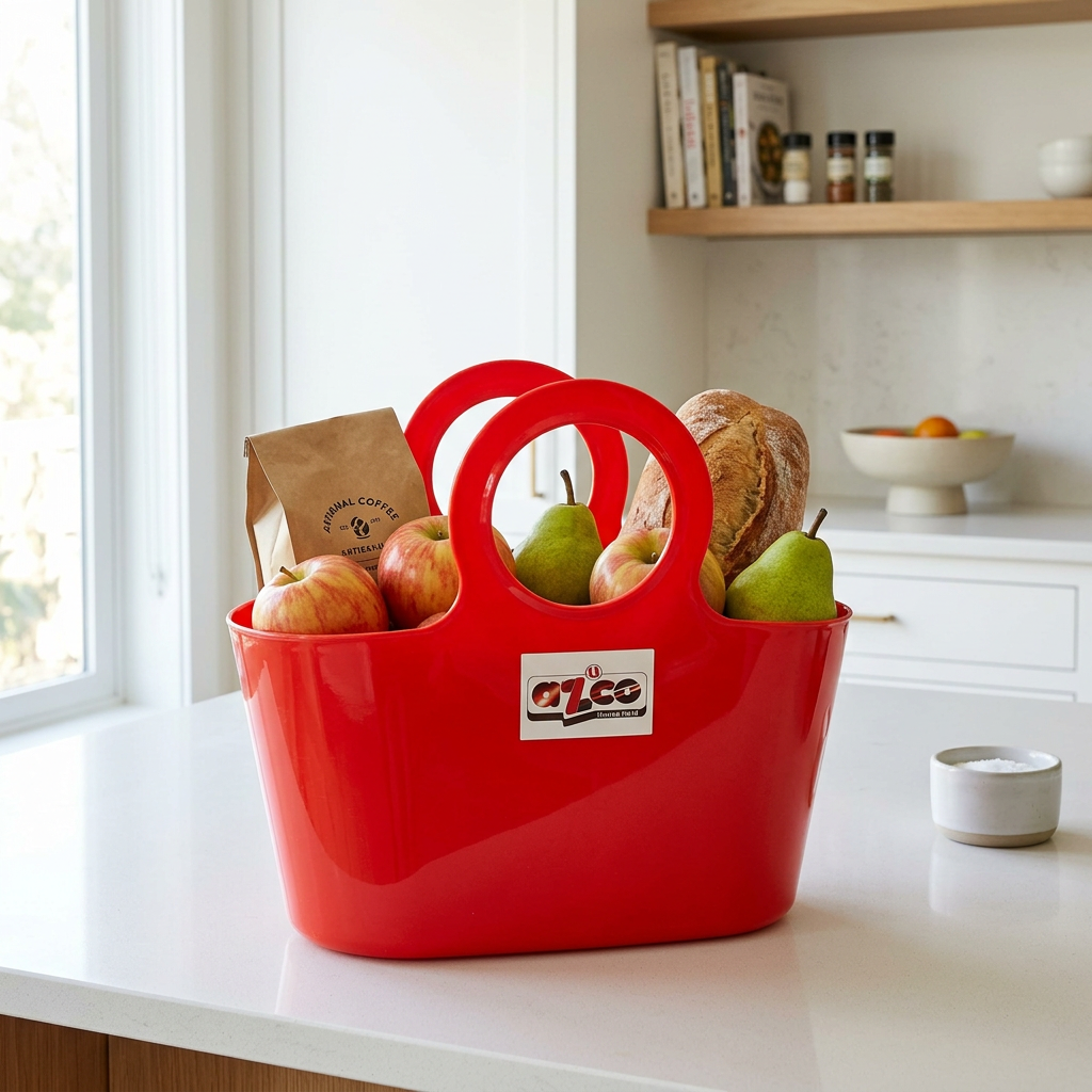 Azco Plastic Shopping Basket with Handles Red – 30×15cm