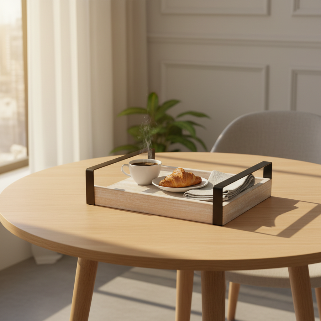 Luhpar Wooden Serving Tray with Black Metal Handles - 33×20cm