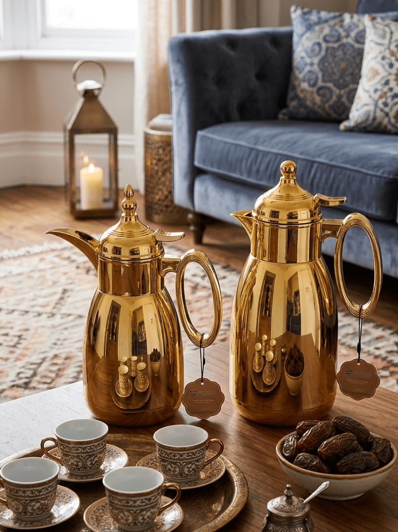 Bait Al Crystal Classic Gold Finish Elegant Vacuum Flask for Coffee, Tea & Arabic Hospitality 700ml–1L Capacity - Al Kabayel Discount CentreBait Al Crystal Classic Gold Finish Elegant Vacuum Flask for Coffee, Tea & Arabic Hospitality 700ml–1L CapacityThermosBAIT AL CRYSTALAl Kabayel Discount Centre