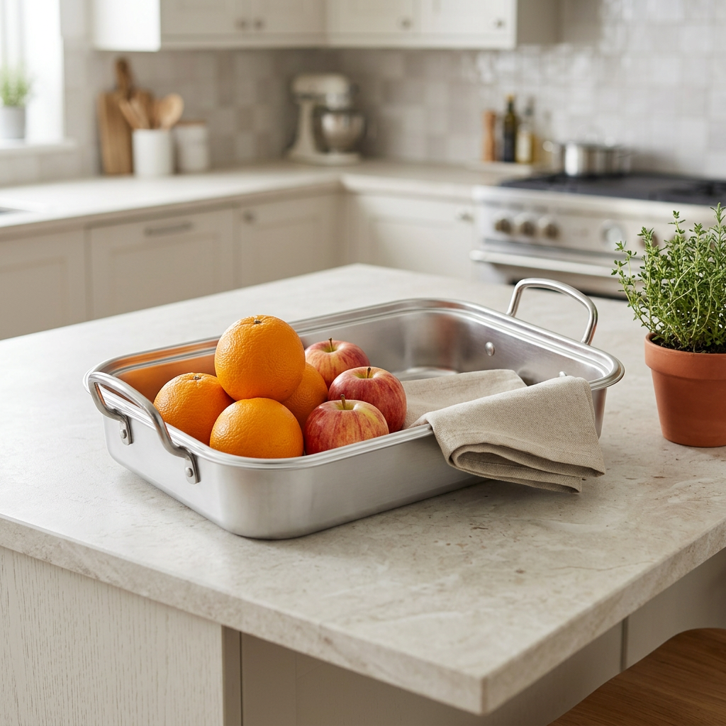 Jiham Stainless Steel Tray with Twin Handles Silver – 36×26cm