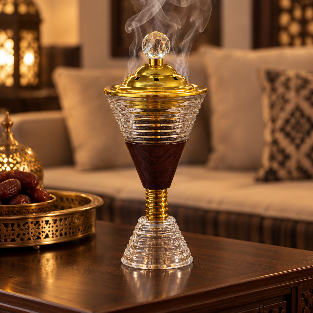 Glass & Metal Incense Burner with Decorative Lid - 20×10cm