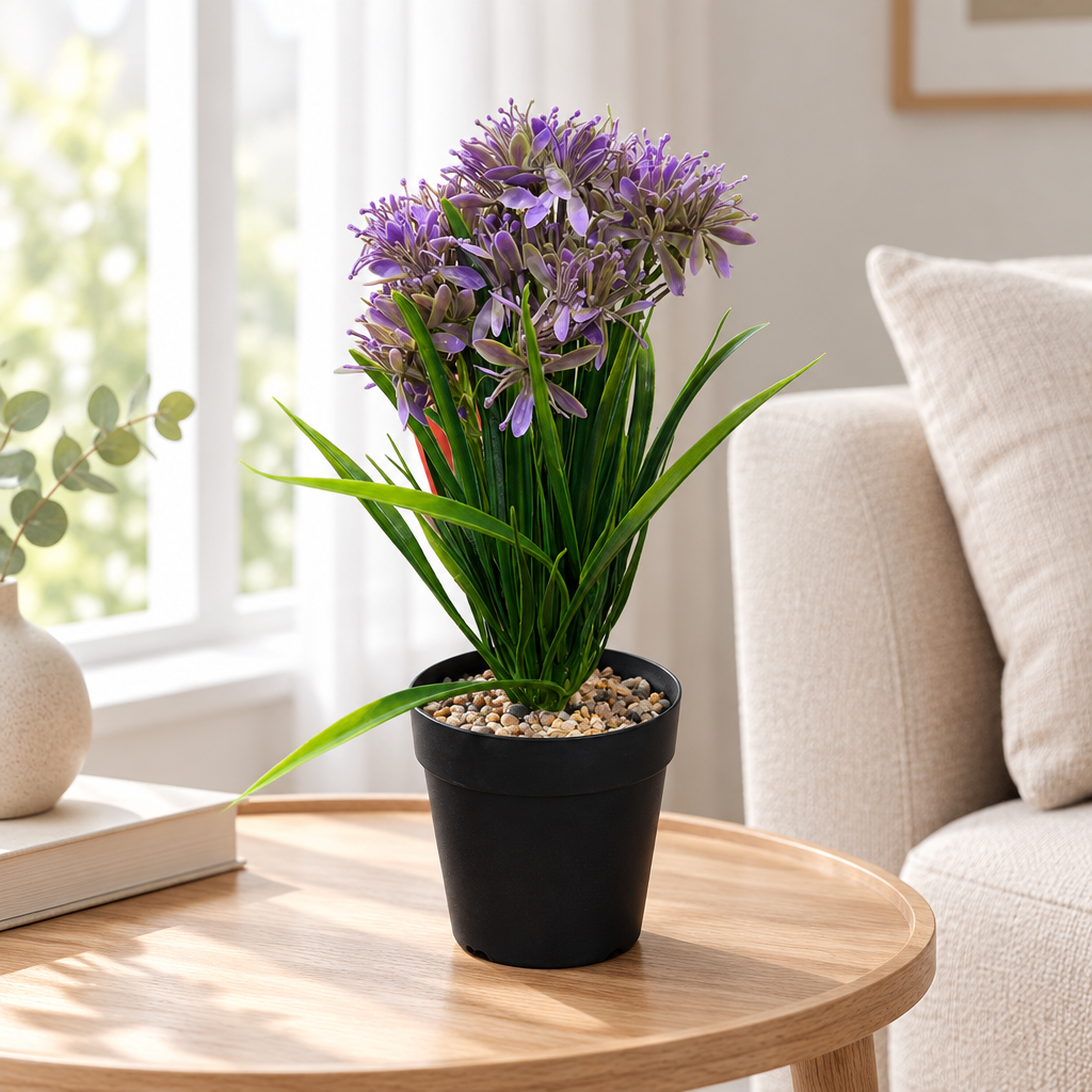 Zeem Artificial Flower Plant in Black Plastic Pot - 28cm