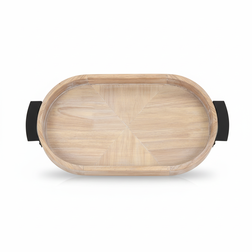 Luhpar Wooden Tray with Black Metal Handles - 48×30cm