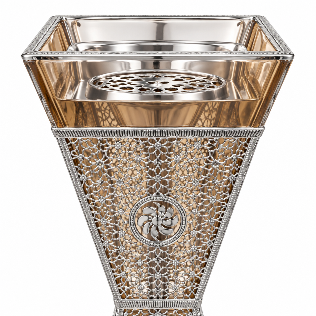 Metal & Amber-Toned Glass Incense Burner – 25×12cm