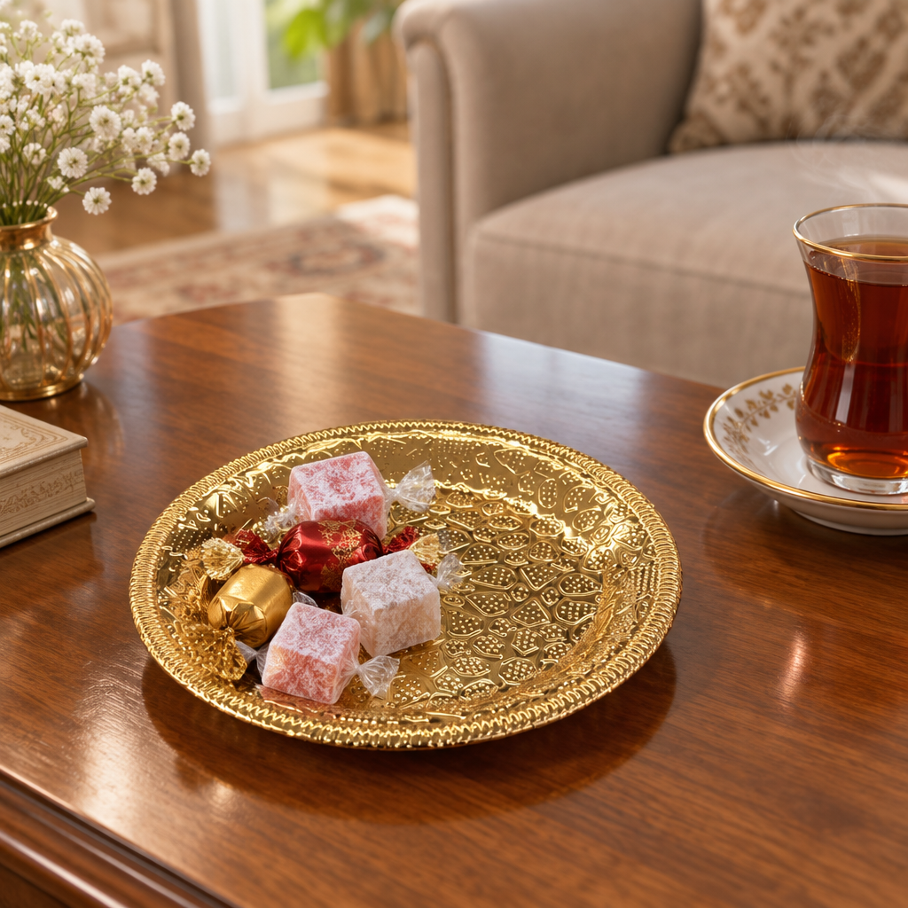 Round Metal Snack Tray Gold - 15cm